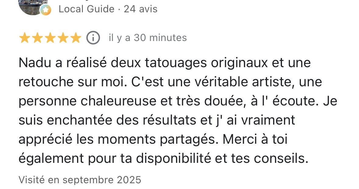Avis client tatouage symbolique NADU